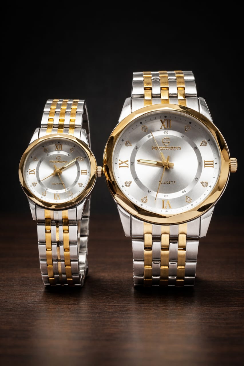Couple Two-Tone Silver Gold Watches